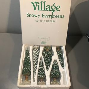 Dept 56 VILLAGE SNOWY EVERGREENS Set of 6 Green Christmas Trees